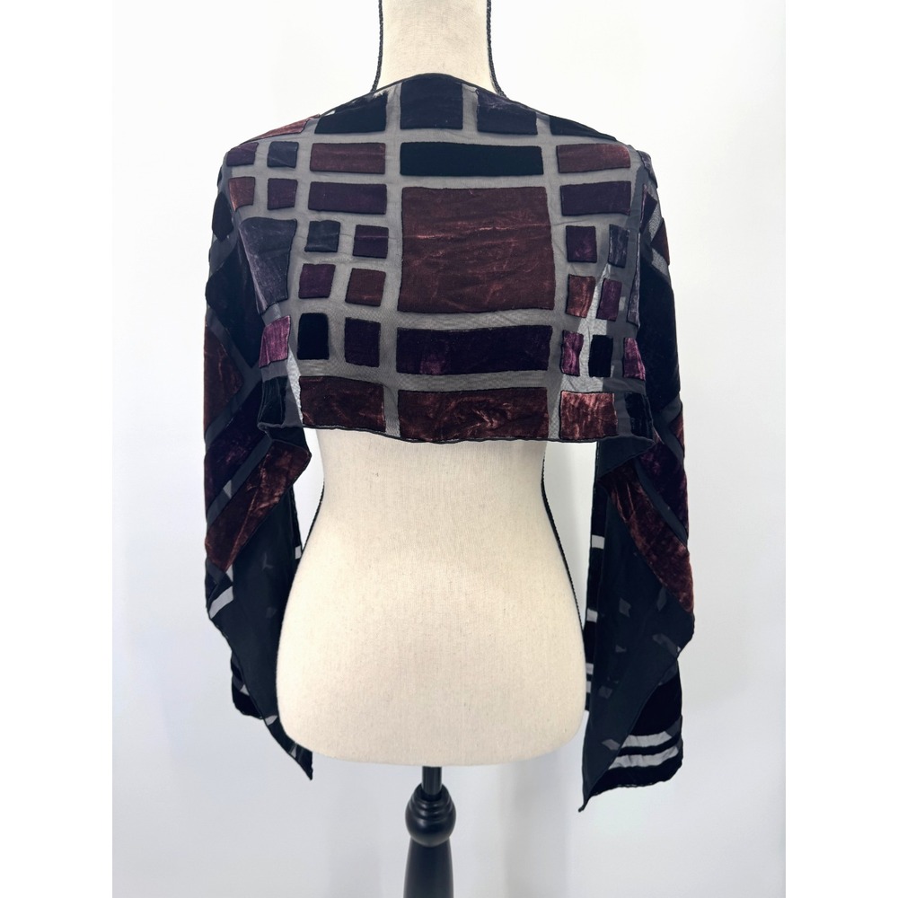 Geometric Velvet Burnout Scarf Wrap Shawl Black Brown Purple Mesh Goth Minimal